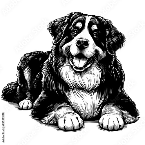Hand drawn Bernese Mountain Dog portrait, vector sketch isolated on transparent background.	
