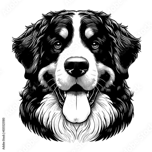 Hand drawn Bernese Mountain Dog portrait, vector sketch isolated on transparent background.	