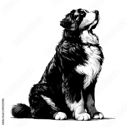 Hand drawn Bernese Mountain Dog in full-body, vector sketch isolated on transparent background.	