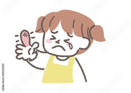 人差し指を突き指してしまった子供のイラスト