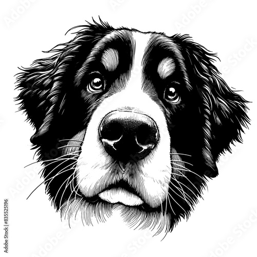 Hand drawn Bernese Mountain Dog portrait, vector sketch isolated on transparent background.	