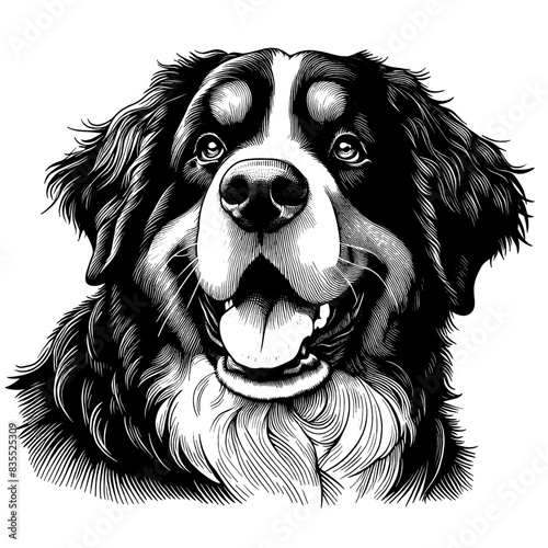 Hand drawn Bernese Mountain Dog portrait, vector sketch isolated on transparent background.	