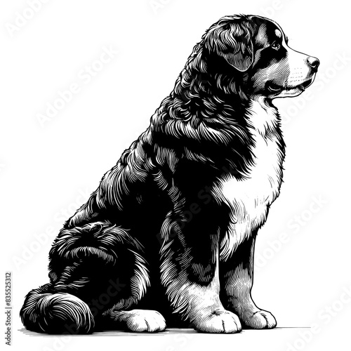 Hand drawn Bernese Mountain Dog in full-body, vector sketch isolated on transparent background.	