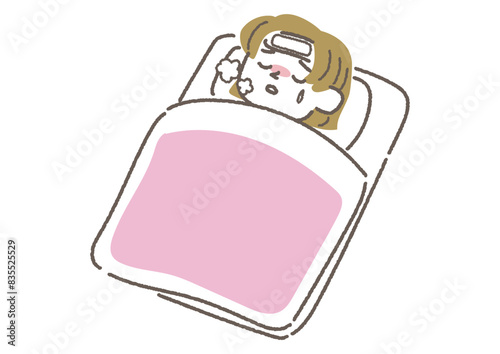熱を出して寝ている女の子のイラスト