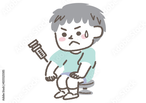 注射をする男の子のイラスト