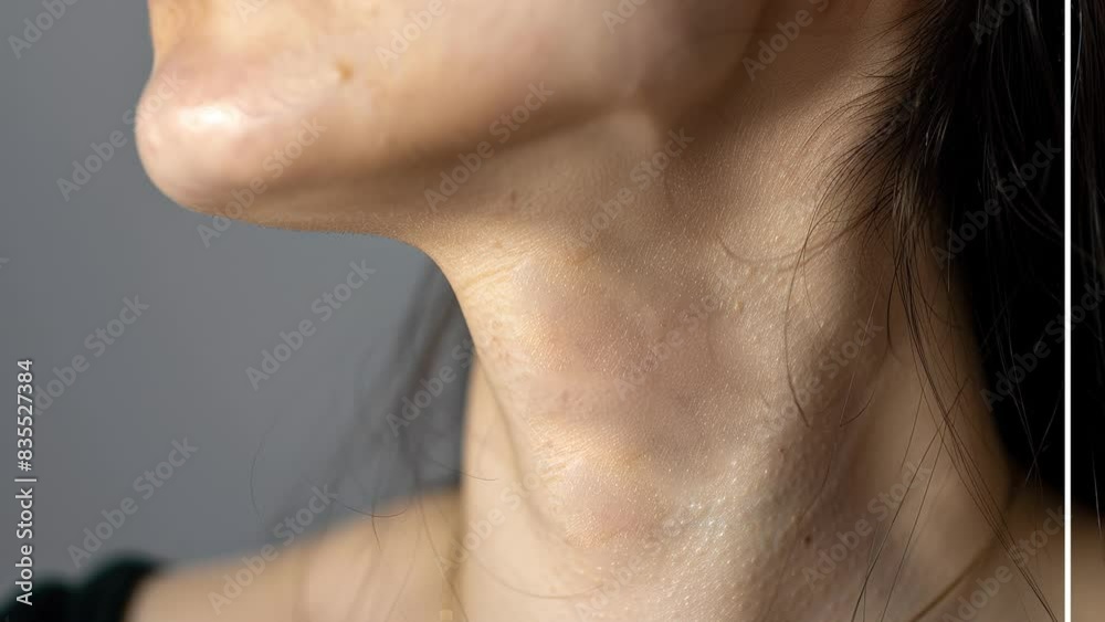 Eczema skin treatment. Before and after. The woman has spots on her neck. The spots disappear after successful treatment. Sensitive skin. Close-up Eczema skin treatment. Before and after. The woman has spots on her neck. The spots disappear after successful treatment. Sensitive skin. Close-up