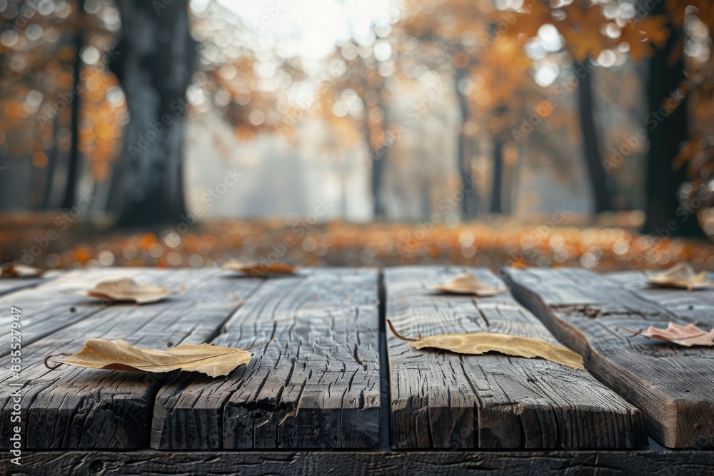 Wooden Table with Autumn Leaves Wooden Table with Autumn Leaves