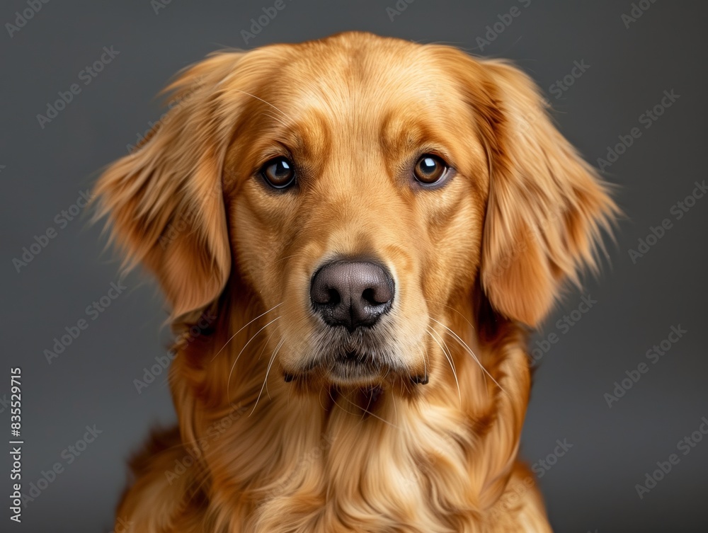 Adorable Golden Retriever Portrait Against Grey Backdrop Adorable Golden Retriever Portrait Against Grey Backdrop