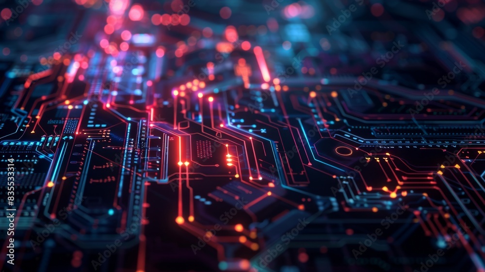 High-Tech Circuit Board with Glowing Traces, Generative AI High-Tech Circuit Board with Glowing Traces, Generative AI
