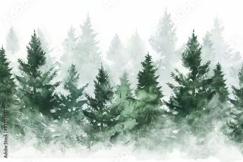 lush evergreen fir trees collage on white background digital painting © Lucija