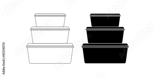 side view plastic food container icon set isolated on white background