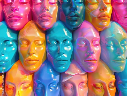 Colorful plastic masks with various faces