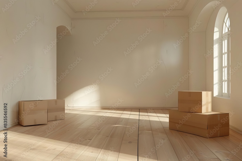 Room Box Texture moving boxes in empty room of new house with copy space 3d rendering ...
