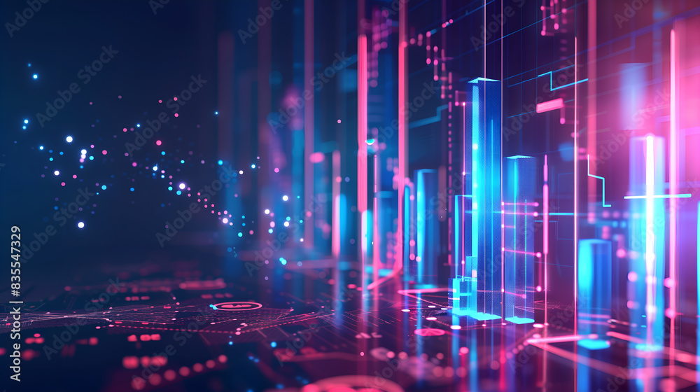 Fototapeta premium Futuristic digital neon glowing background on dark