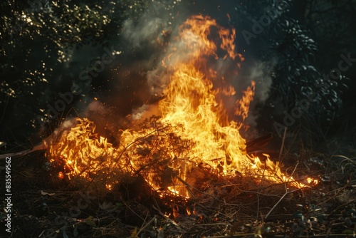 Field with burning fire