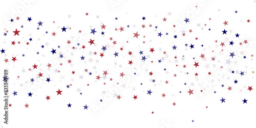 USA flag stars background, red and blue stars confetti horizontal border