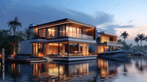 Luxury Marina: Illuminated Waterfront Homes, Sleek Yachts, and Vibrant Reflections-1 © Sinahil