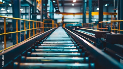 Empty conveyor belt in a factory interior, photo, industrial setting, concept of automation and mass production © PSCL RDL