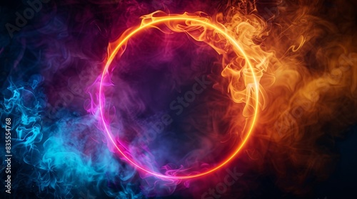 Vibrant Fiery Ring with Colorful Smoke - Generative AI