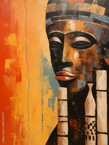abstract oil painting of an African flute player used as a wall painting (ID: 835555179)