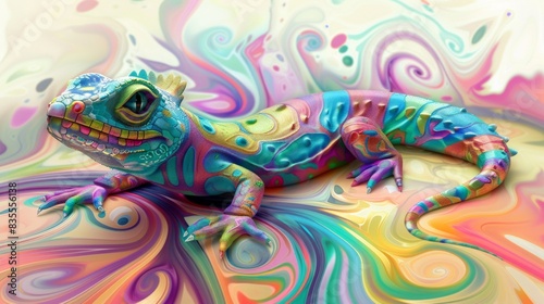 Abstract of lizard chameleon portrait isolated on clean png background with multi colored colorful on skin body and scales paint, reptile animal, Vibrant bright © saritwat