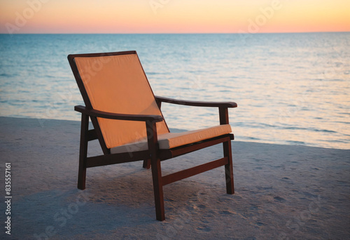 Beach Chair Facing the Ocean at Sunset