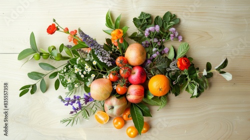bouquet of mixed fruits and herbs