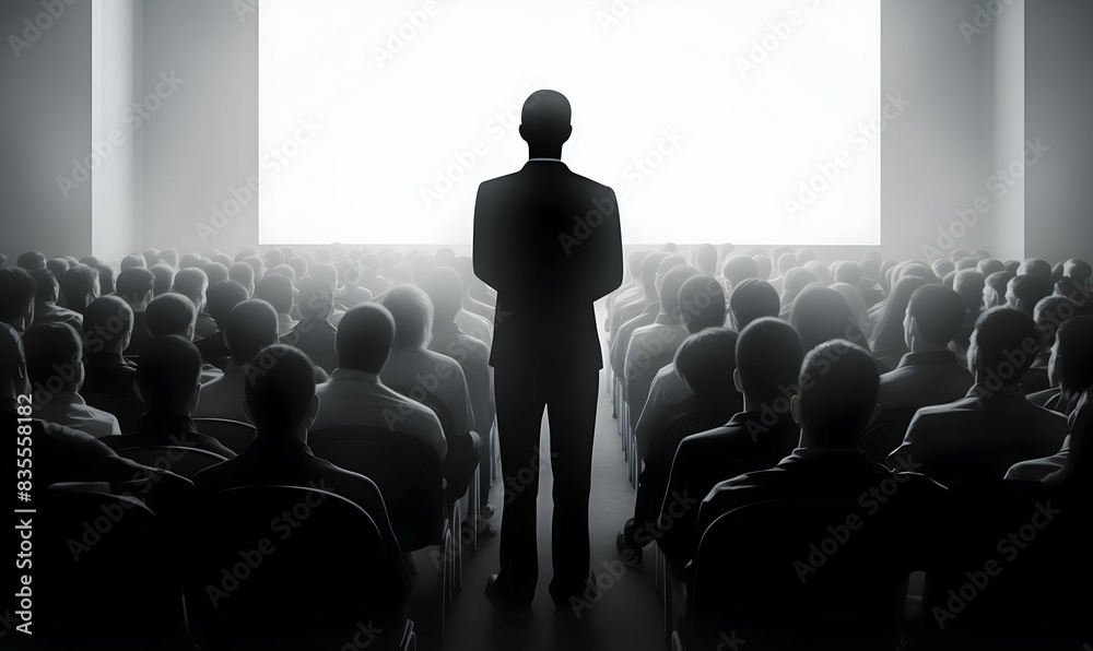 Fototapeta premium Public speaker talking in front of audience, Successful businessman holds business conference for the press, Speaker at Business Conference and Presentation