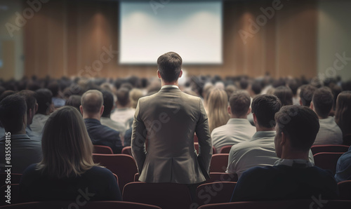 Public speaker talking in front of audience, Successful businessman holds business conference for the press, Speaker at Business Conference and Presentation