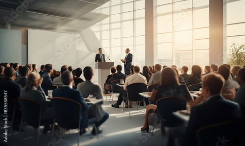 Public speaker talking in front of audience, Successful businessman holds business conference for the press, Speaker at Business Conference and Presentation