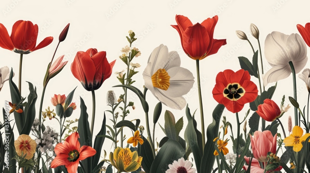 Fototapeta premium Close-up shot of various wildflowers growing among green grass