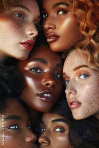 A photo of several women with distinctive freckle patterns on their skin, ideal for use in beauty or health-related contexts © vefimov