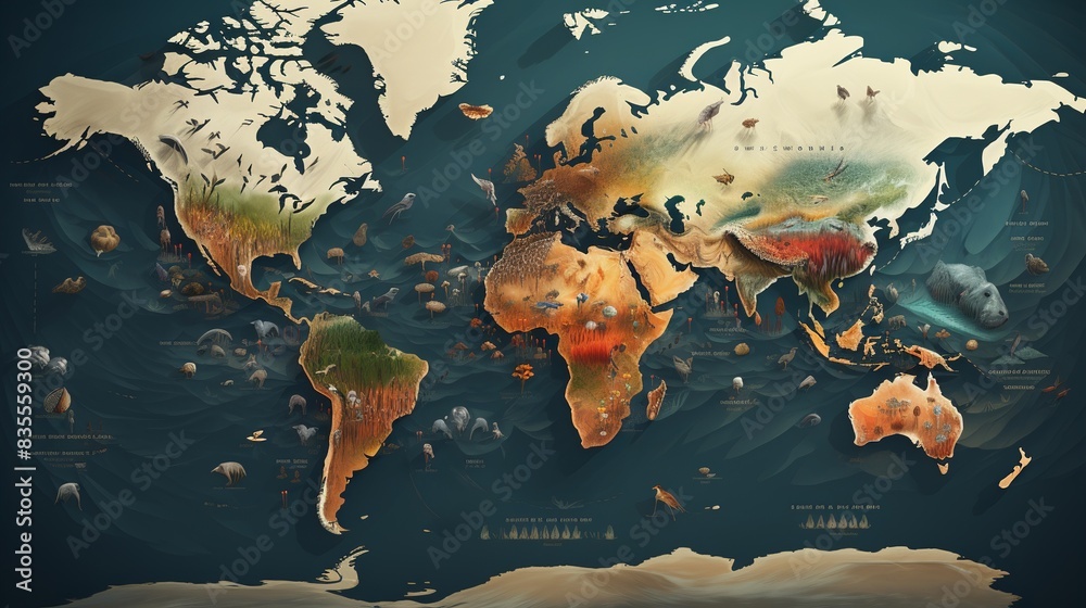 A thematic map depicting the geographical distribution of endangered ...