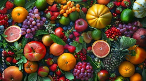fresh fruits and herbs background wallpaper, healthy food concept for designer