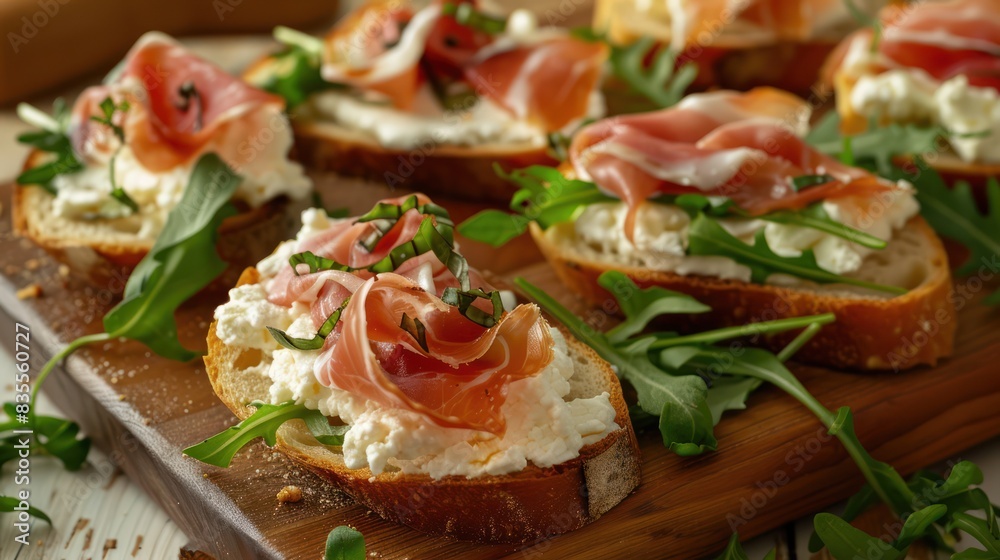 Prosciutto mozzarella, presenting delicious prosciutto in perfect harmony with mozzarella cheese Prosciutto mozzarella, presenting delicious prosciutto in perfect harmony with mozzarella cheese