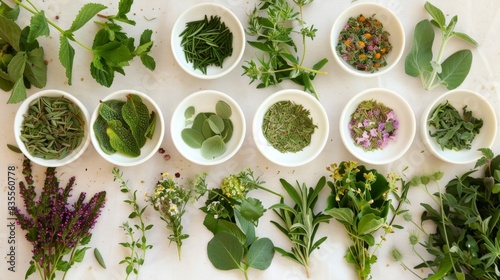 selection of herbs in the white bowl for making food background food wallpaper