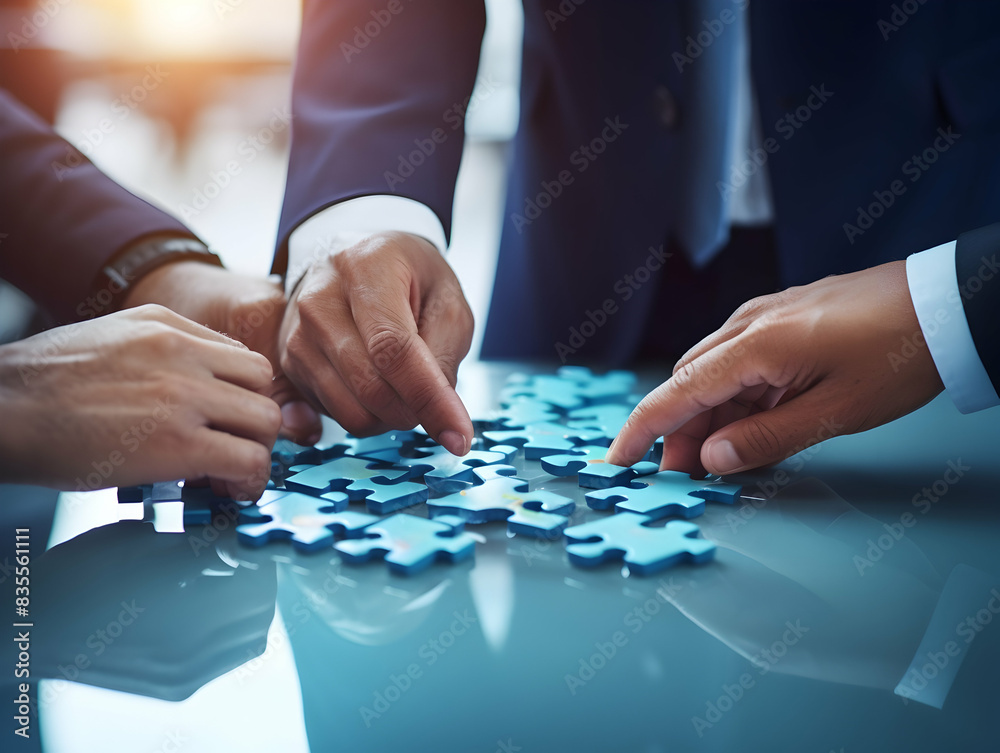 Business puzzle, Colorful 3D Business Puzzle, Business people joining puzzle together, teamwork and unity in business concept Business puzzle, Colorful 3D Business Puzzle, Business people joining puzzle together, teamwork and unity in business concept
