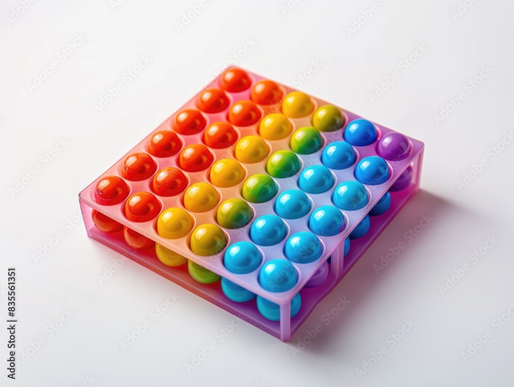 A plastic container filled with colorful balls A plastic container filled with colorful balls