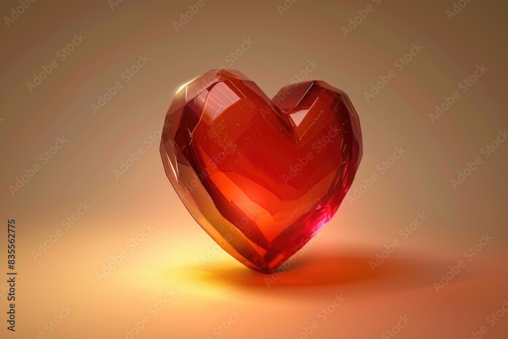 A single red glass heart placed on a bright yellow background, ideal for Valentine's Day or romantic theme projects A single red glass heart placed on a bright yellow background, ideal for Valentine's Day or romantic theme projects