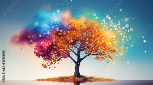 A tree with a rainbow arcing over it, symbolizing the diverse paths to success  © Awais