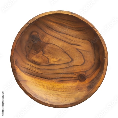 Top view wooden plate dish wood texture on white background.