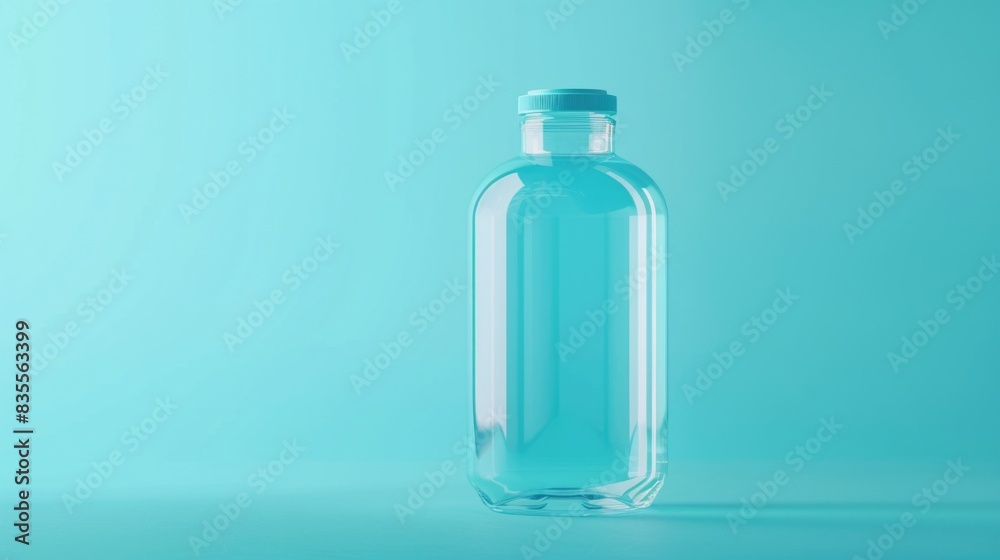 A plastic water bottle sitting on a bright blue surface, possibly used for photography or art projects A plastic water bottle sitting on a bright blue surface, possibly used for photography or art projects