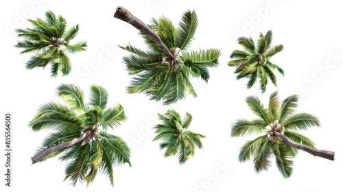 Top View of Tropical Palm Trees Isolated on White Background, Generative AI