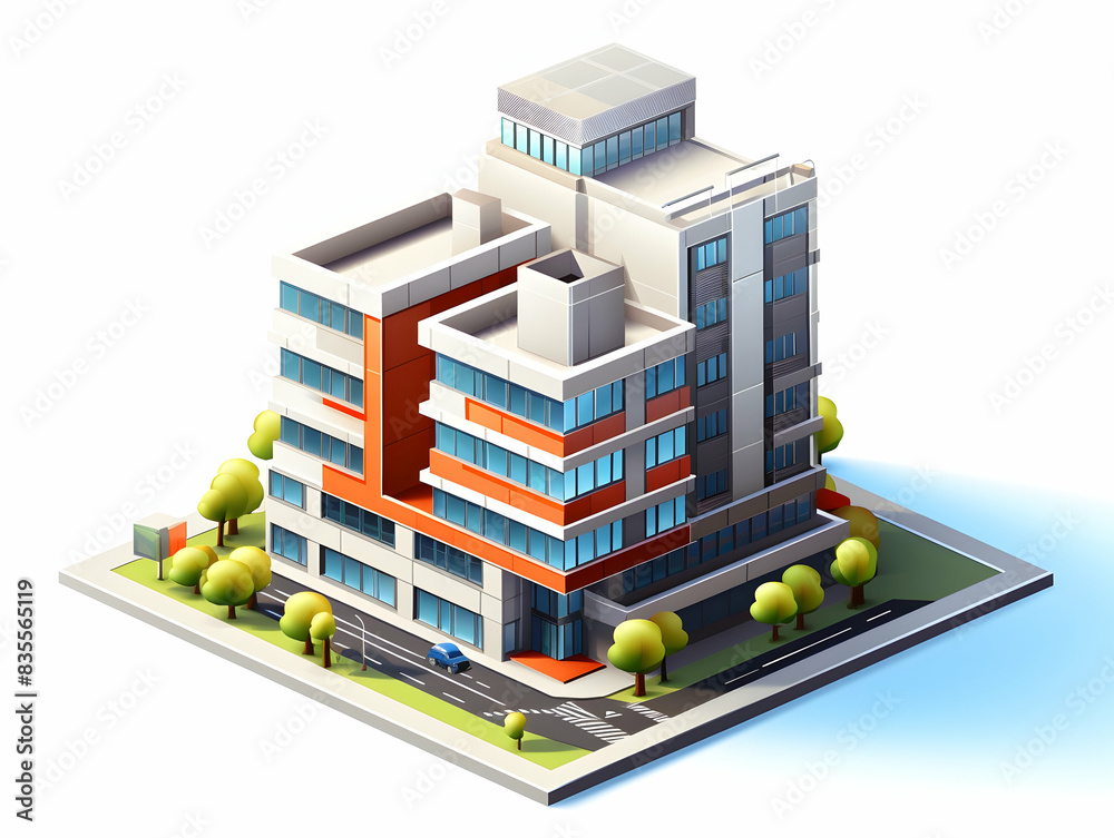 A model of 3d real estate house building, Conceptual flat and building on urban area, real estate housing concept A model of 3d real estate house building, Conceptual flat and building on urban area, real estate housing concept