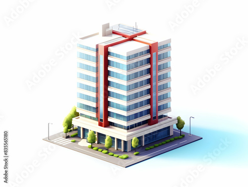 A model of 3d real estate house building, Conceptual flat and building on urban area, real estate housing concept