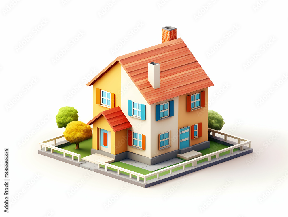 A model of 3d real estate house building, Conceptual flat and building on urban area, real estate housing concept A model of 3d real estate house building, Conceptual flat and building on urban area, real estate housing concept