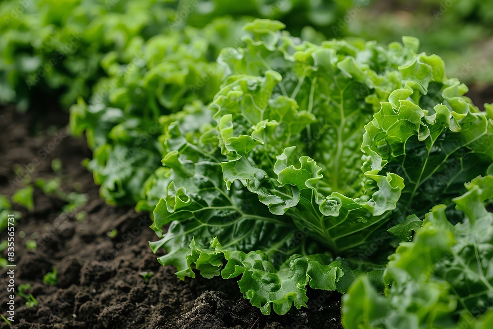A close up of a bunch of lettuce growing in the ground A close up of a bunch of lettuce growing in the ground
