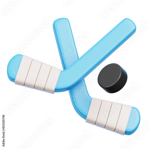 Canvas Print Crossed hockey sticks and puck isolated Sports game goods and equipment icon 3d
