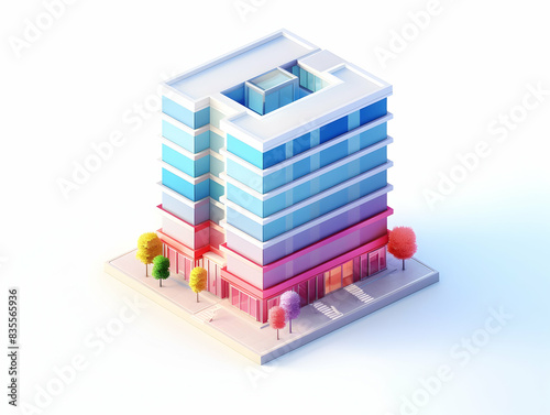 A model of 3d real estate house building, Conceptual flat and building on urban area, real estate housing concept