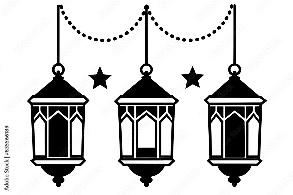 lamaic Eid lanterns silhouette vector illustration lamaic Eid lanterns silhouette vector illustration